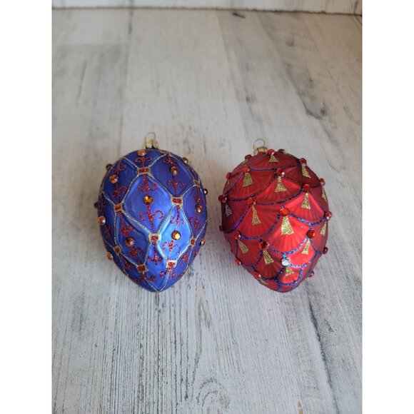 Egg glitter embroidered glass ornament set Xmas - Picture 1 of 6